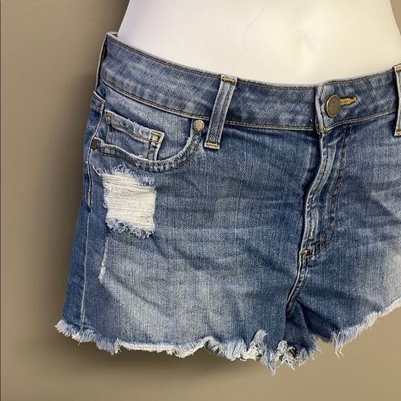 PAIGE Blue Jean Shorts Distressed Frayed Hem - Picture 3 of 14